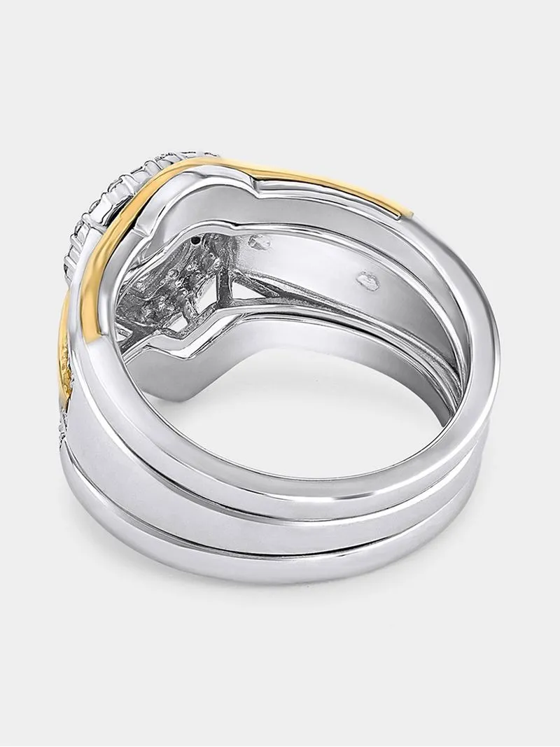 Yellow Gold & Sterling Silver Diamond & Created Sapphire Pear Halo Triple Set