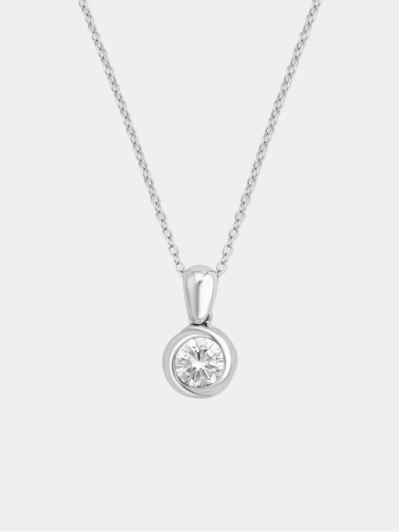 Cheté Sterling Silver Cubic Zirconia Women’s Round Solitaire Pendant