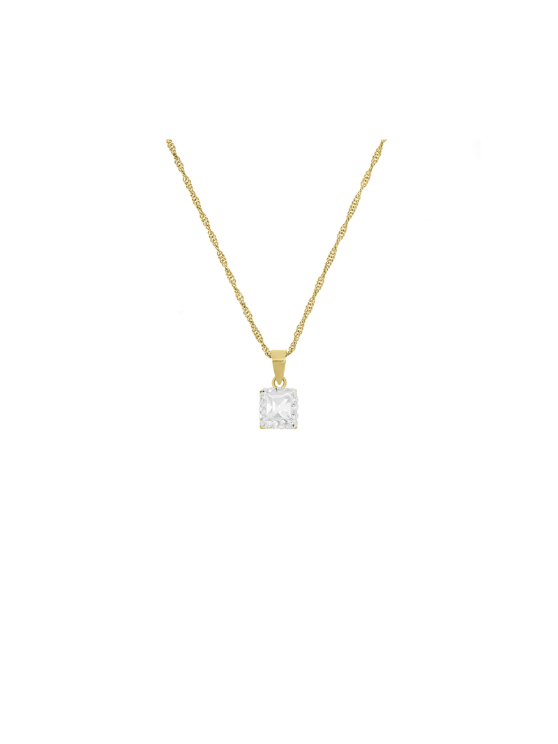 Yellow Gold & Sterling Silver, Square Cubic Zirconia Halo on a Chain
