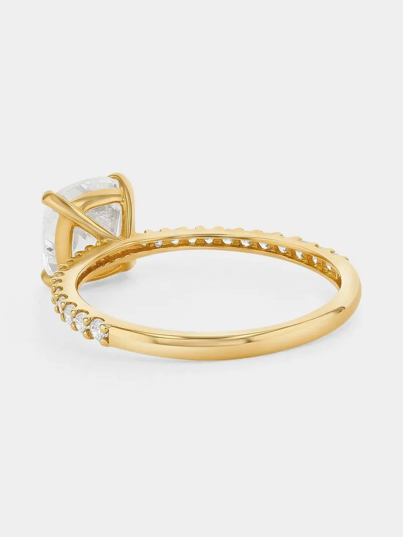 Yellow Gold Cubic Zirconia Cushion Solitaire Pavé Ring