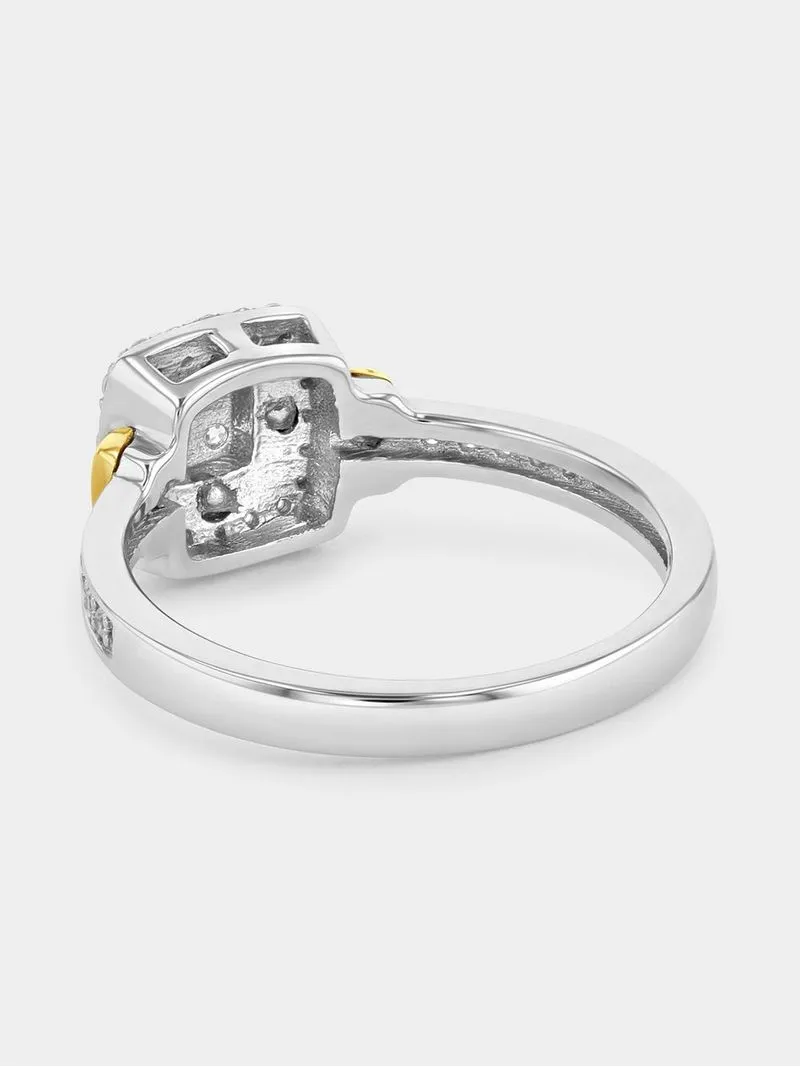 Yellow Gold & Sterling Silver Lab Grown Diamond Cushion Halo Ring