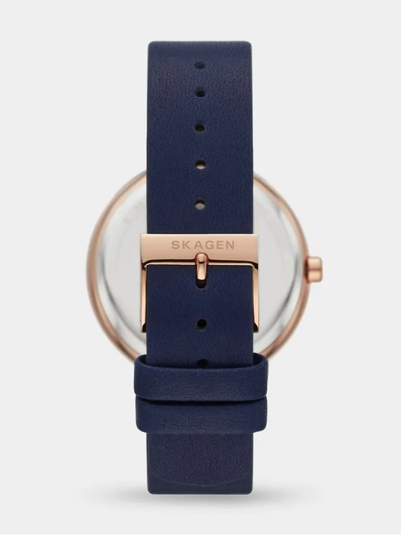Skagen Women's Karolina Rose Gold Plated Stainless Steel & Blue Leather Watch