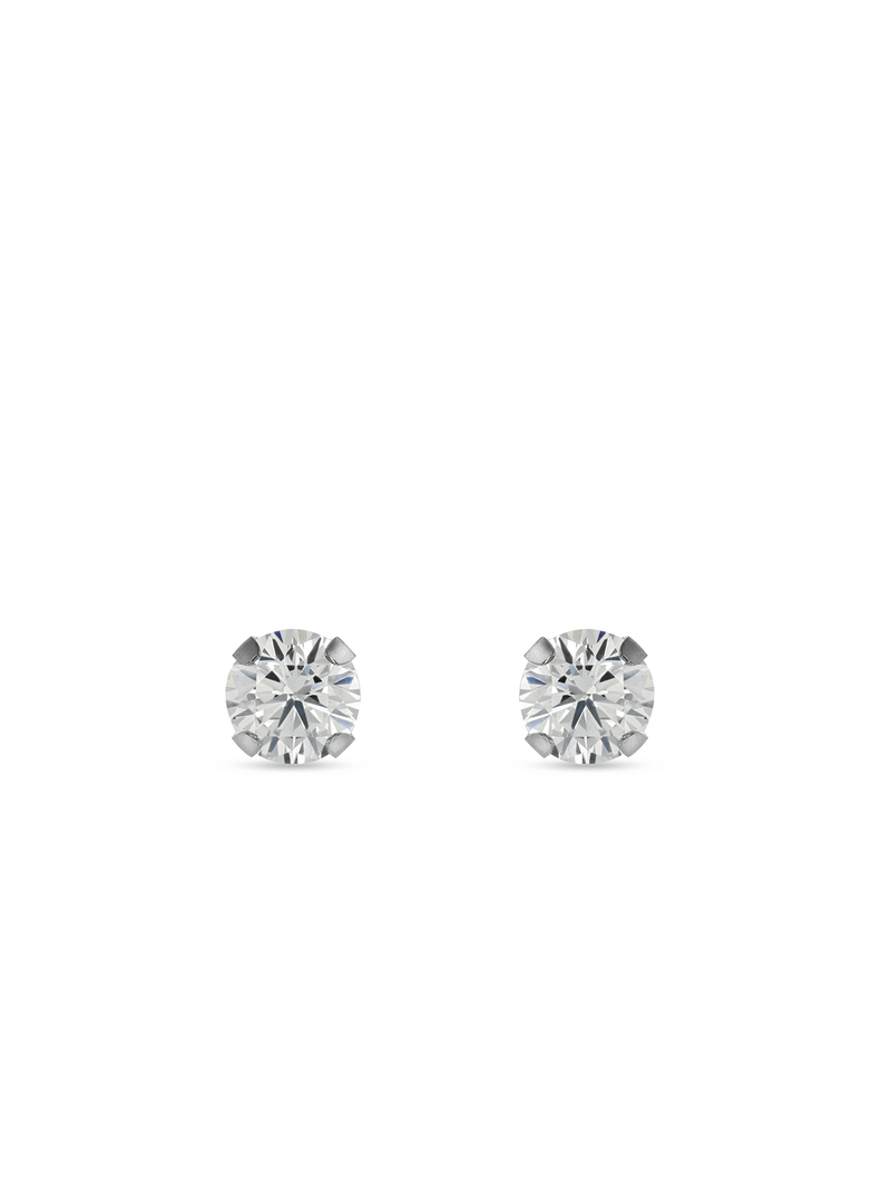 Stainless Steel, 4mm Cubic Zirconia Round Stud Earrings