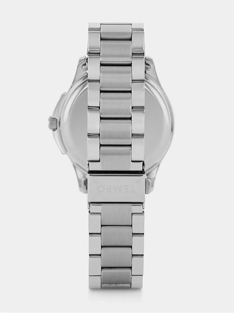 Tempo Men’s Silver Plated Blue Multifunction Dial Bracelet Watch