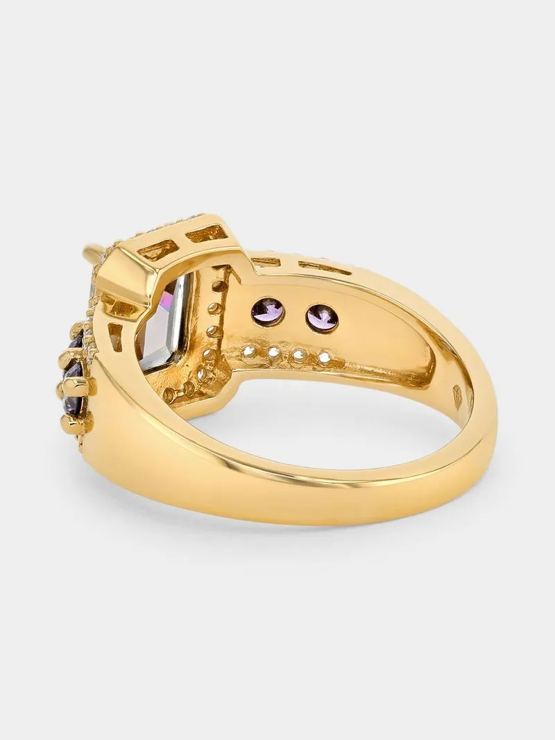 Gold Plated Sterling Silver Mystic Green Cubic Zirconia Emerald Ring