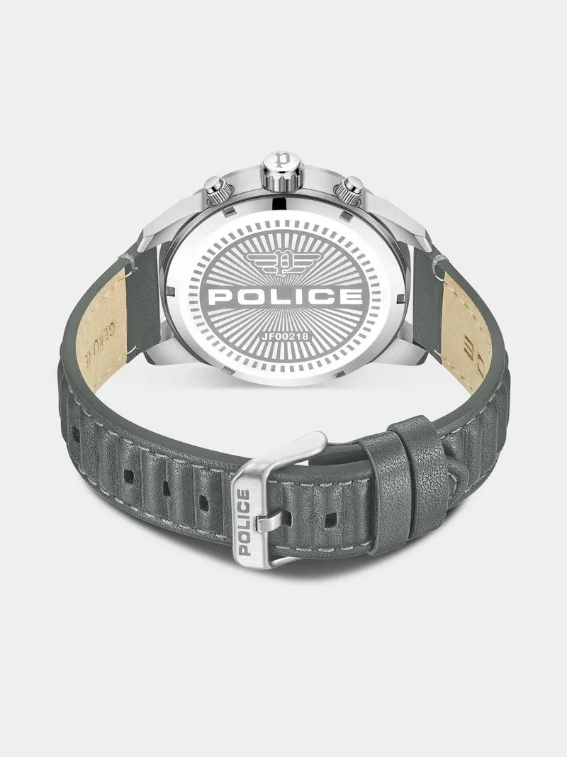 Police Neist Stainless Steel Black Dial Grey Leather Chronograph Watch