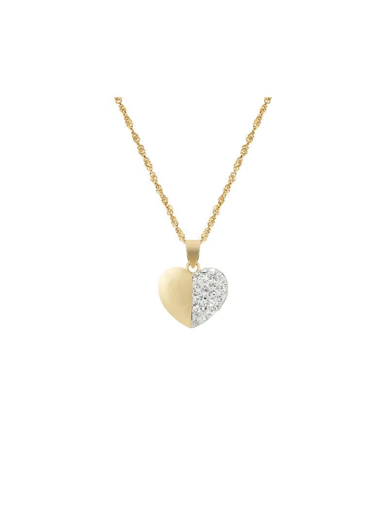 Yellow Gold & Sterling Silver, Crystal Heart pendant on a chain