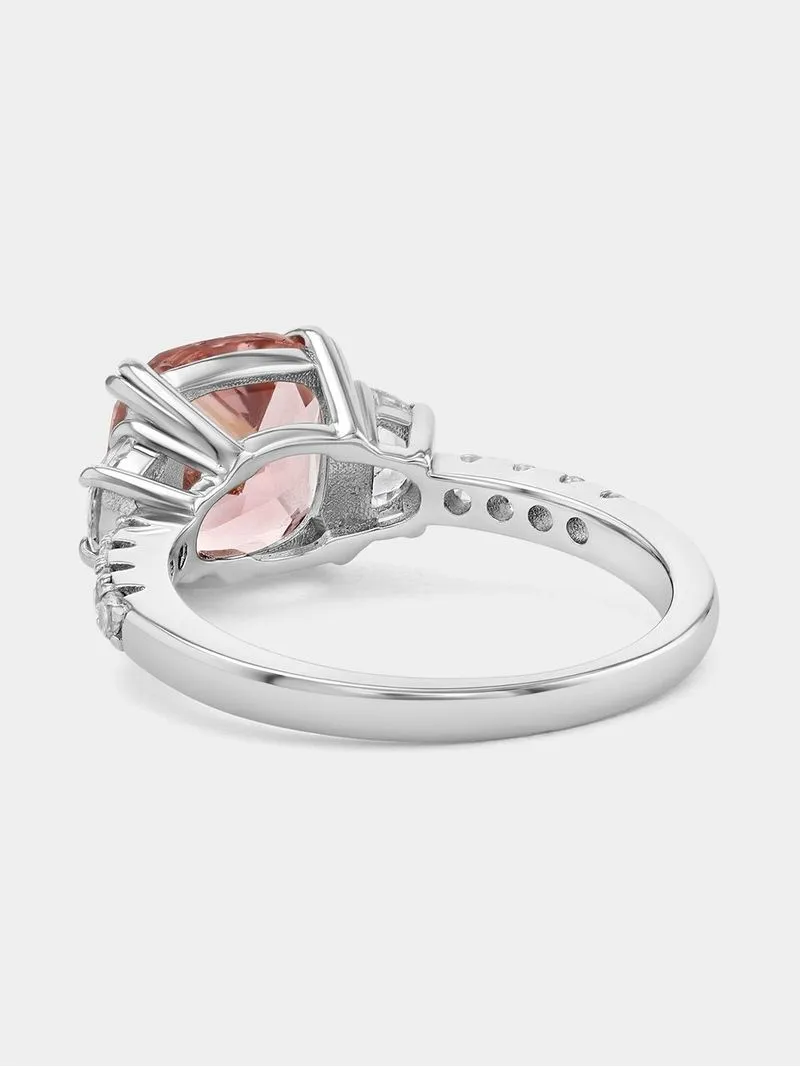 Sterling Silver Pink Cubic Zirconia Cushion Ring