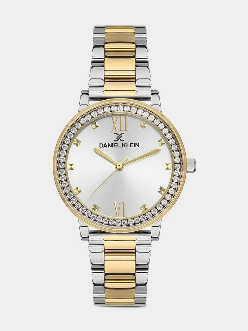 Daniel Klein Gold Plated Silver Tone Dial Two-Tone Bracelet Watch