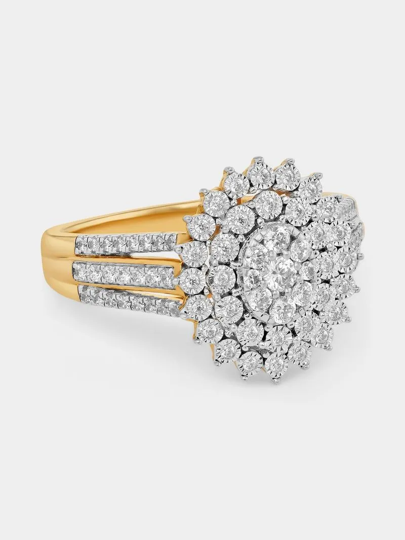 Yellow Gold 0.50ct Diamond Oval Halo Multi-Stone Ring