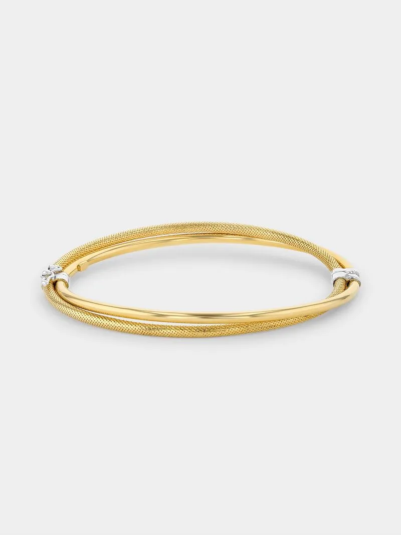Yellow Gold & Sterling Silver Hinged Oval Bangle
