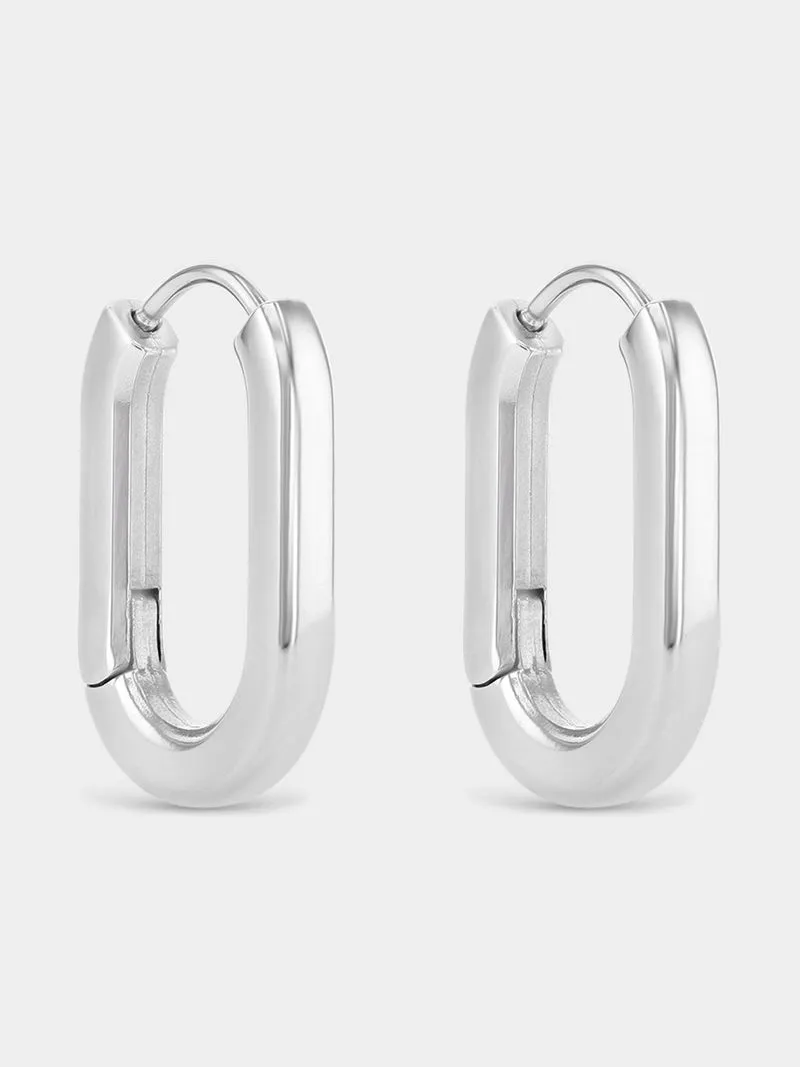Tempo Jewellery Stainless Steel Paperclip Oval Hoop Earrings