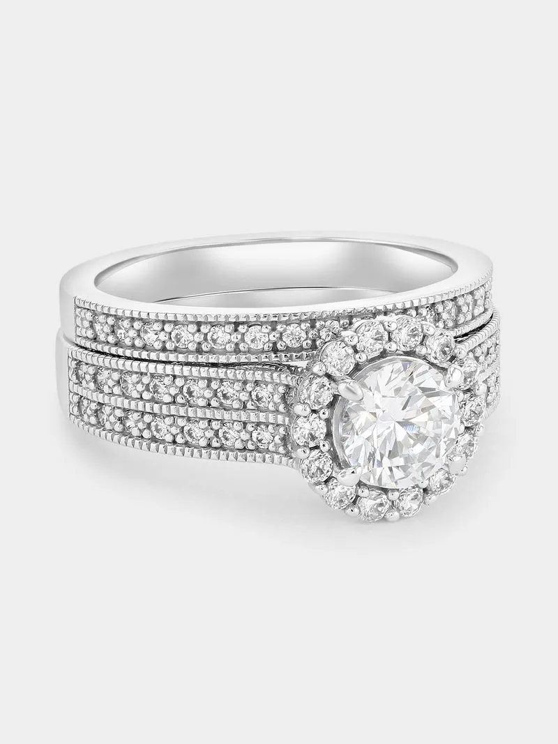 Sterling Silver Cubic Zirconia Round Halo Twinset Ring