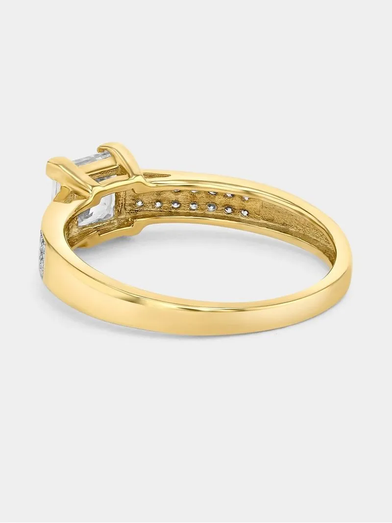 Yellow Gold Cubic Zirconia Square Halo Ring