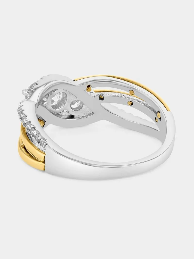 Yellow Gold & Sterling Silver Cubic Zirconia Trilogy Twist Ring