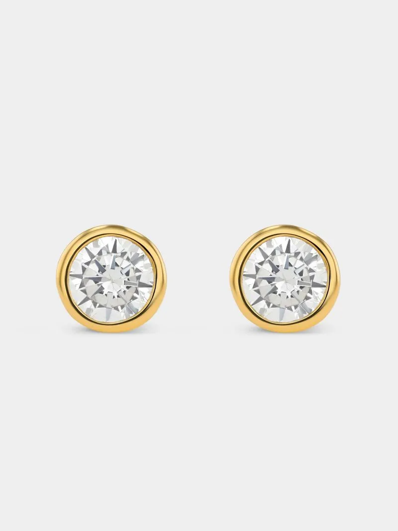 Gold Plated Sterling Silver Cubic Zirconia Round Tube Stud Earrings