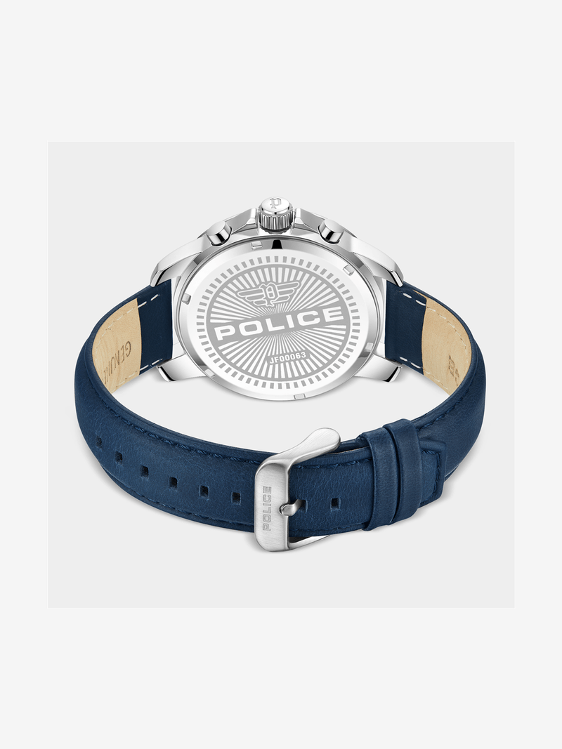 Police Mensor Stainless Steel Navy Leather Watch
