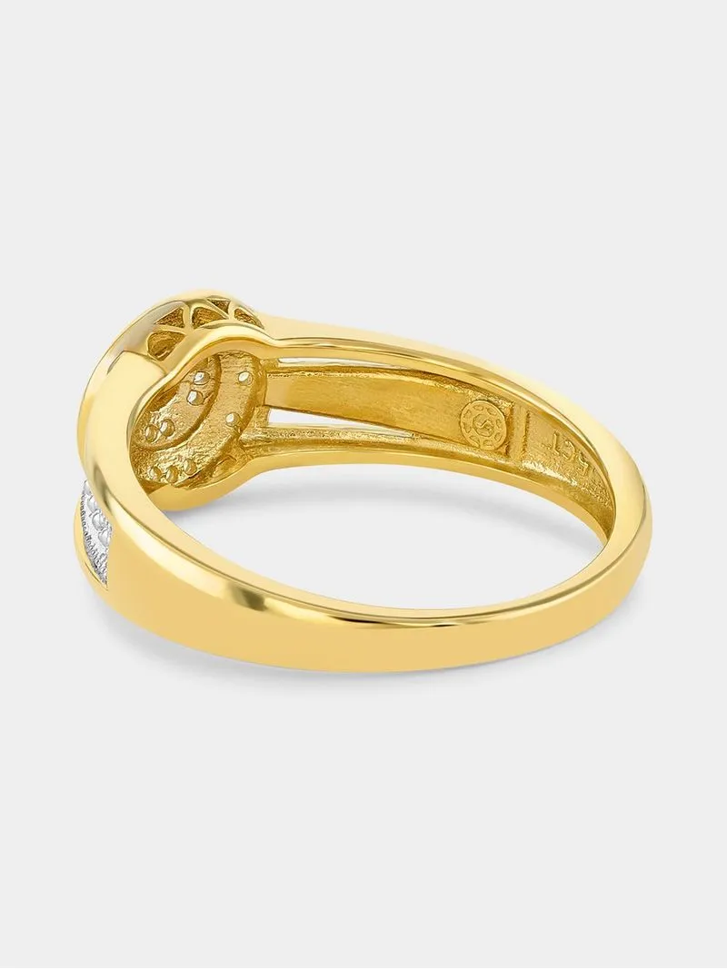 Yellow Gold Diamond& Created Sapphire Round Halo Ring