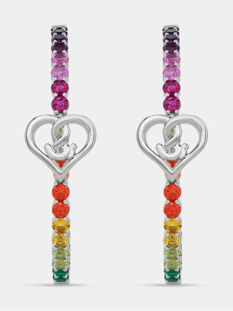 Gert Johan Coetzee Sterling Silver 7ct Rainbow Cubic Zirconia Love Generation Love Knot Ultimate Hoop Earrings