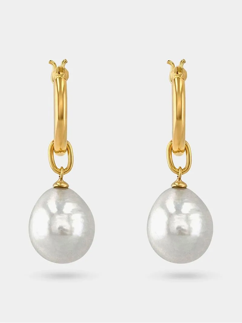 Rose Gold Plated Pearl Women’s Hoop Drop Earrings