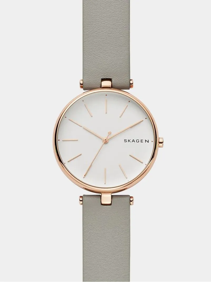 Skagen Women's Signatur Rose Gold Plated Stainless Steel & Grey Leather Watch