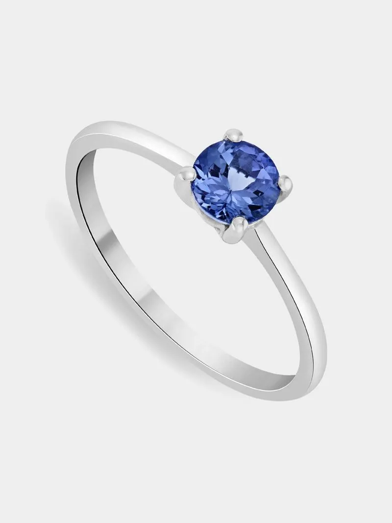 9ct White Gold & Tanzanite Round Solitaire Ring