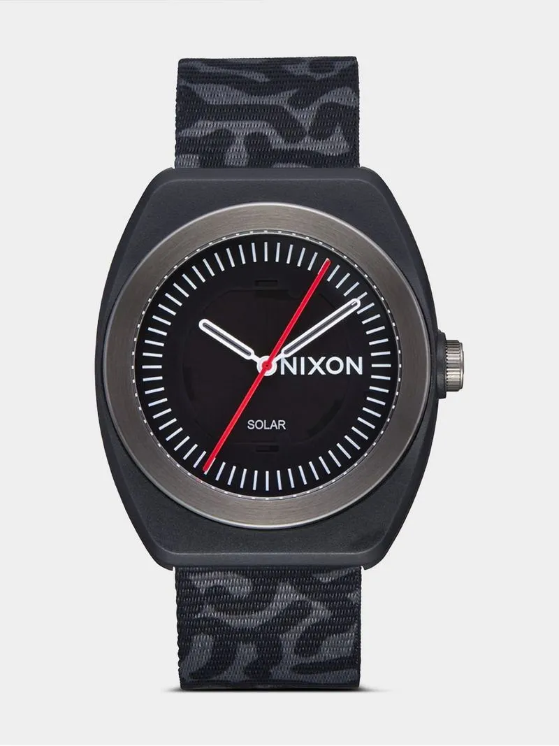 Nixon Men's Light Wave Black Scribble Solar Fabric Woven Strap Watch