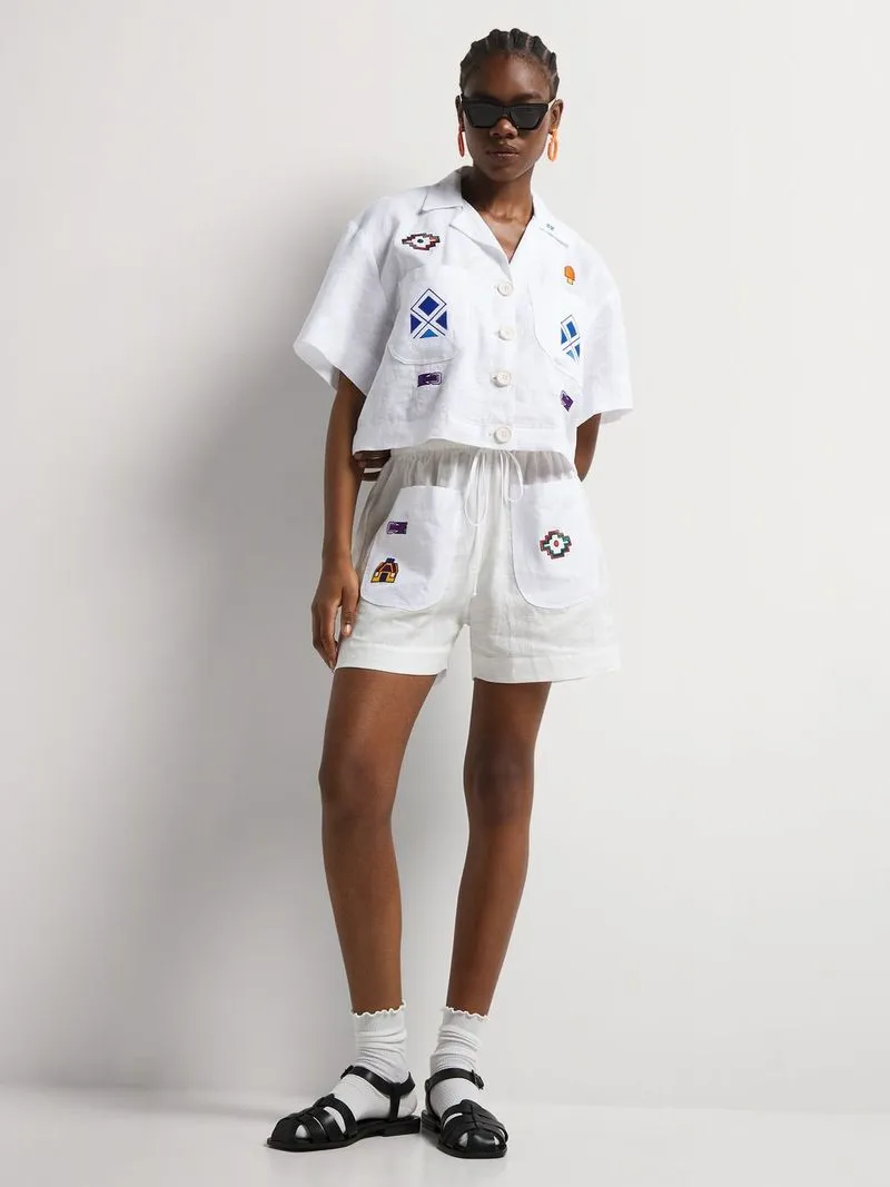 Women's OG Designs White Elasticated Pocket Shorts