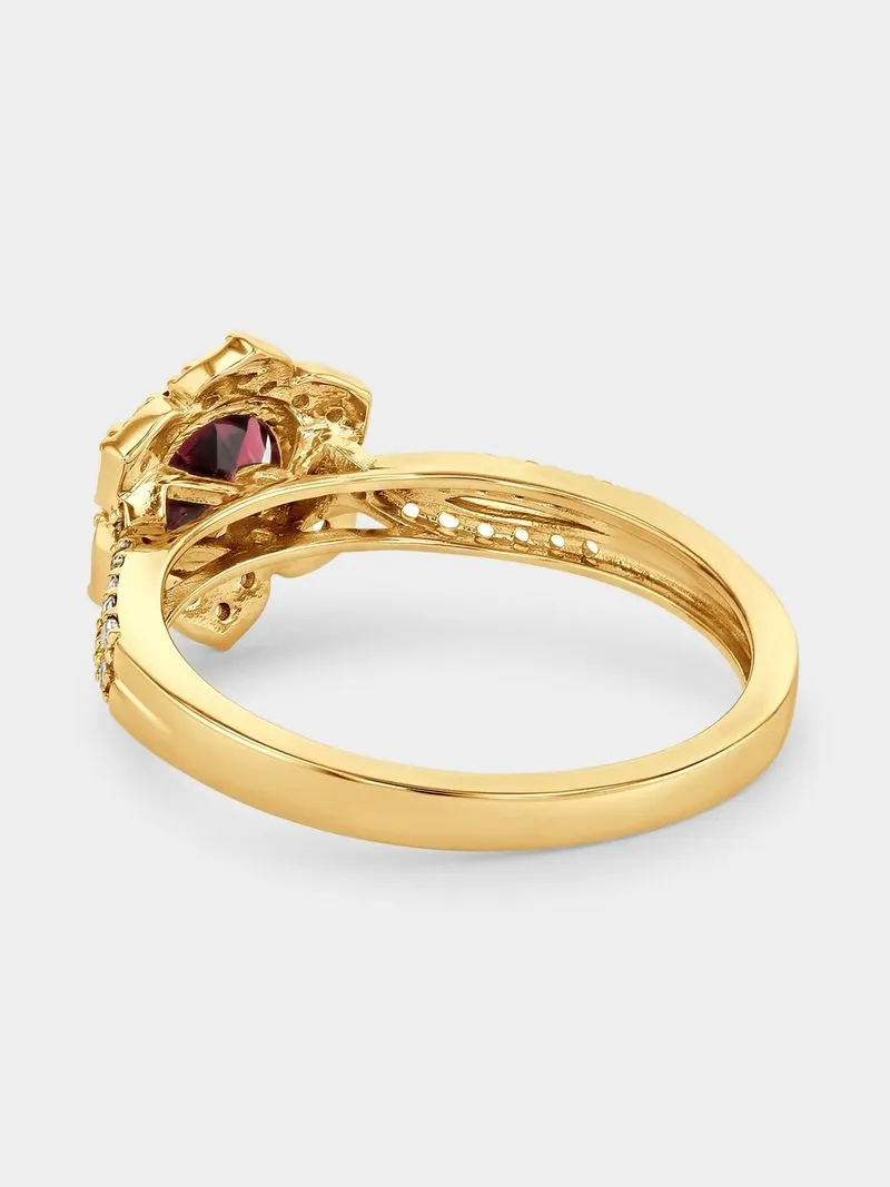Yellow Gold Rhodolite & Created White Sapphire Flower Ring