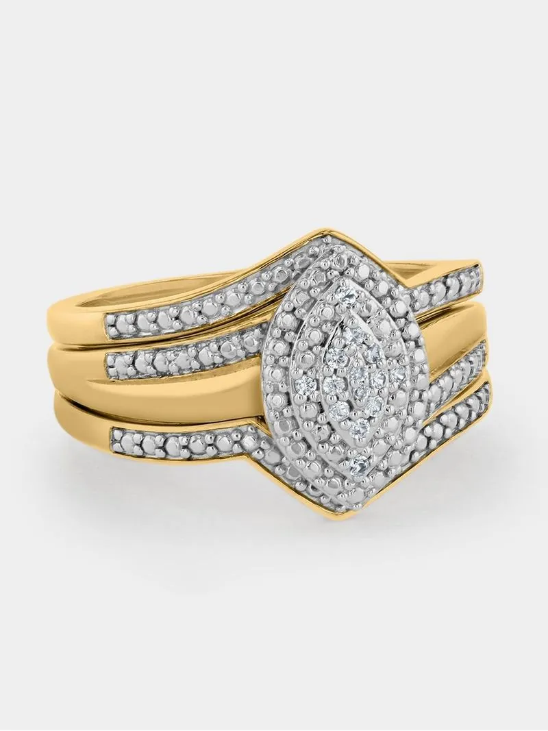 Yellow Gold Diamond & Created White Sapphire Marquise Triple Set Ring