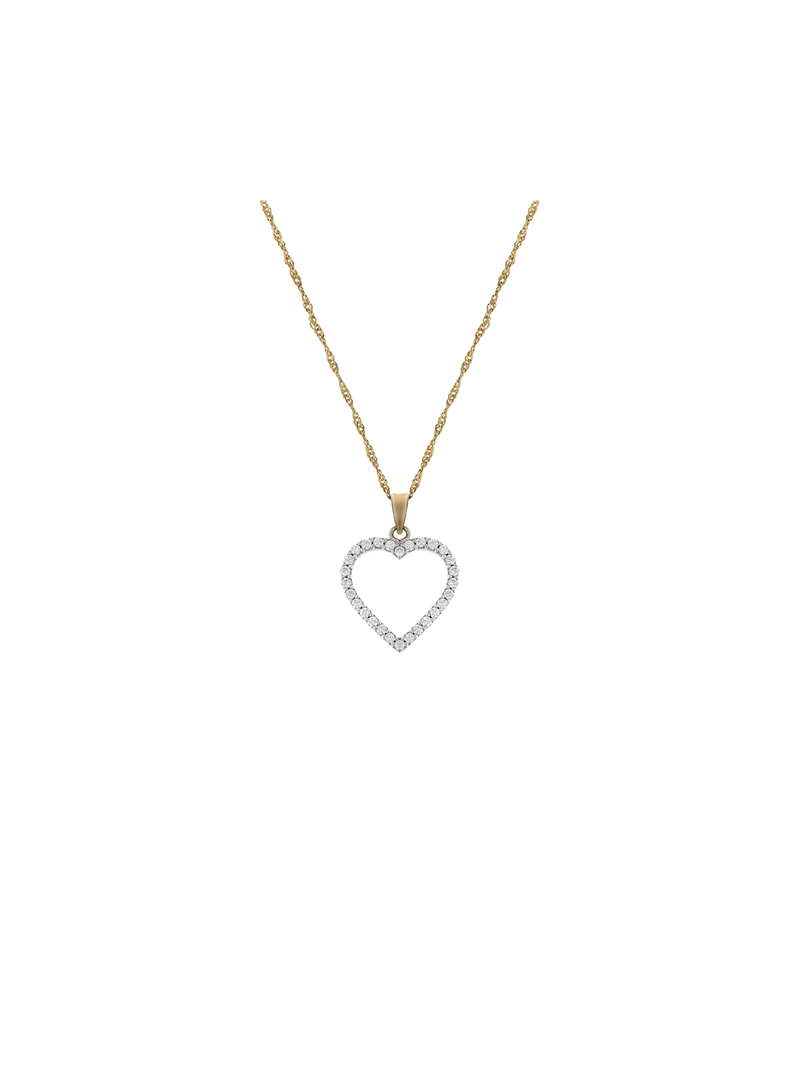 Yellow Gold & Sterling Silver Open Heart Cubic Zirconia Pendant on a Chain
