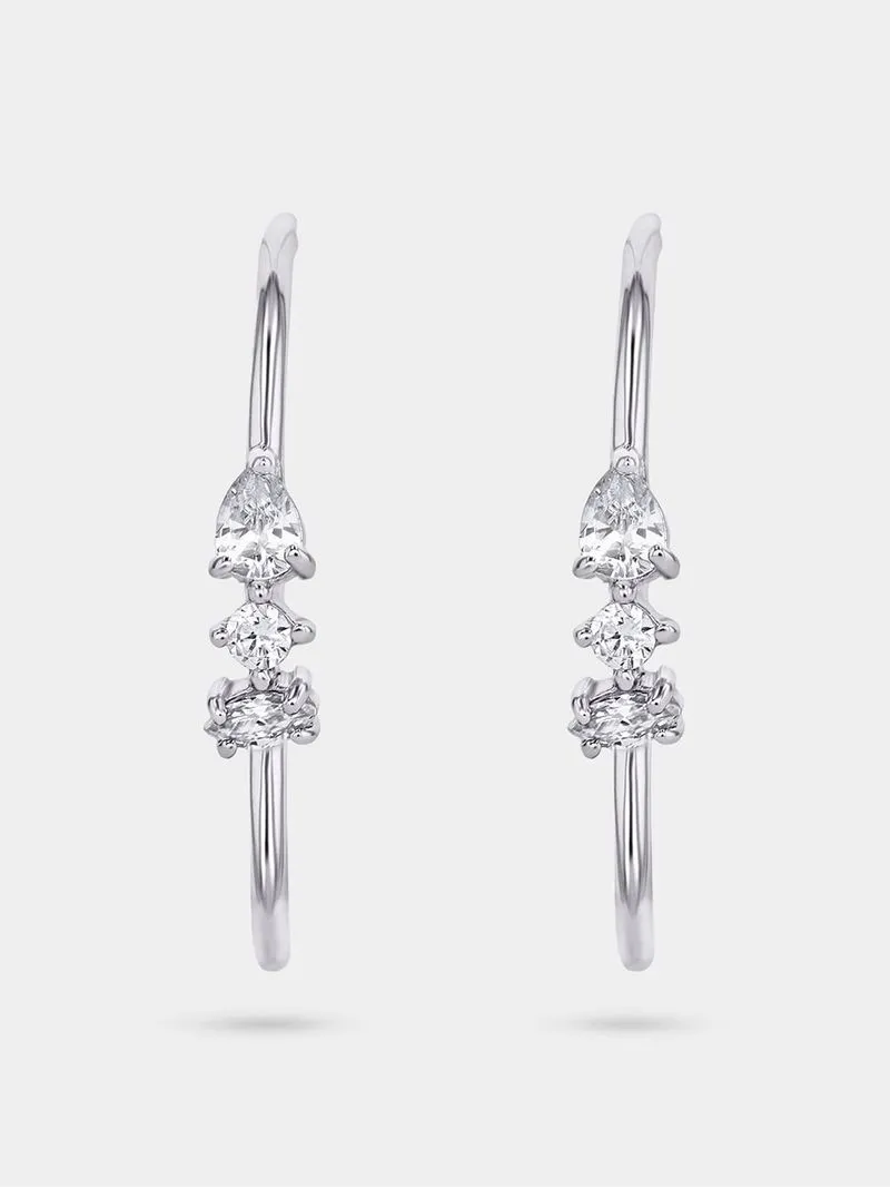 Sterling Silver Cubic Zirconia Women’s Trilogy Hoop Earrings