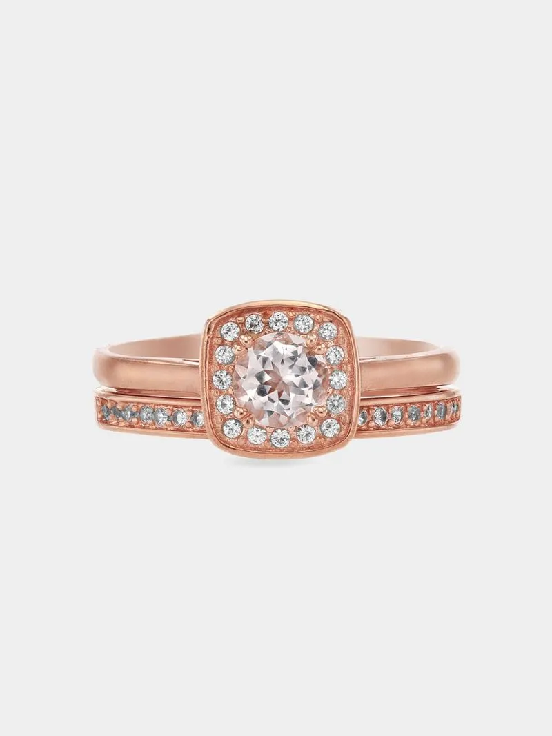 9ct Rose Gold Morganite & Diamond Wedding Set