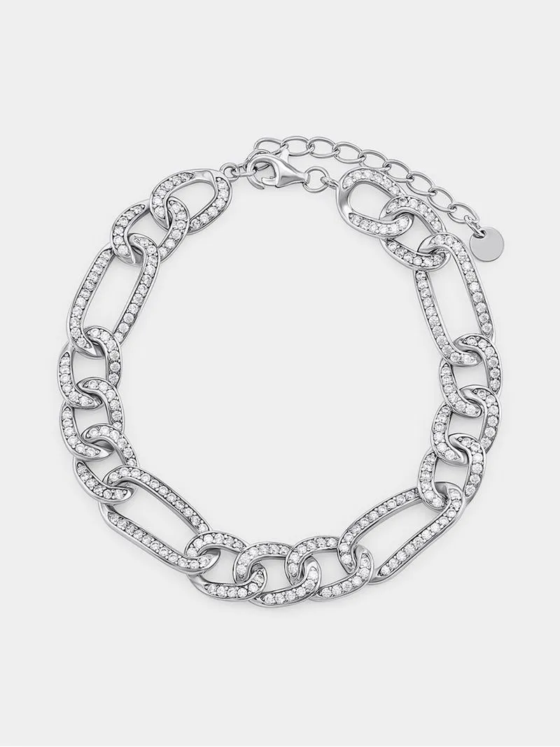 Sterling Silver Cubic Zirconia Women’s Figaro Bracelet