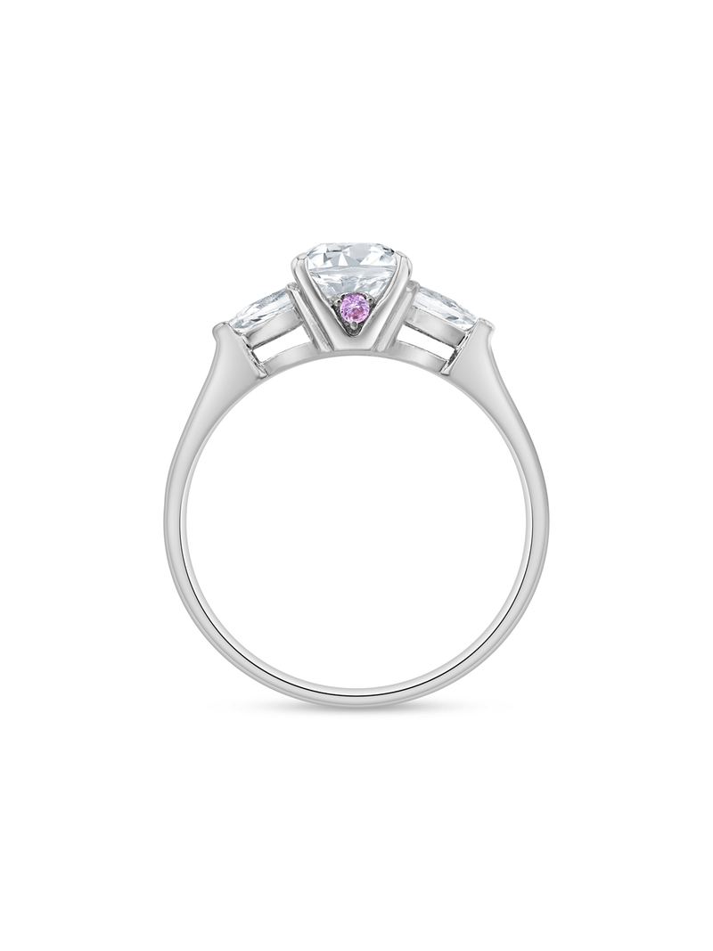 White Gold Moissanite Cushion Pear Women’s Trilogy Ring