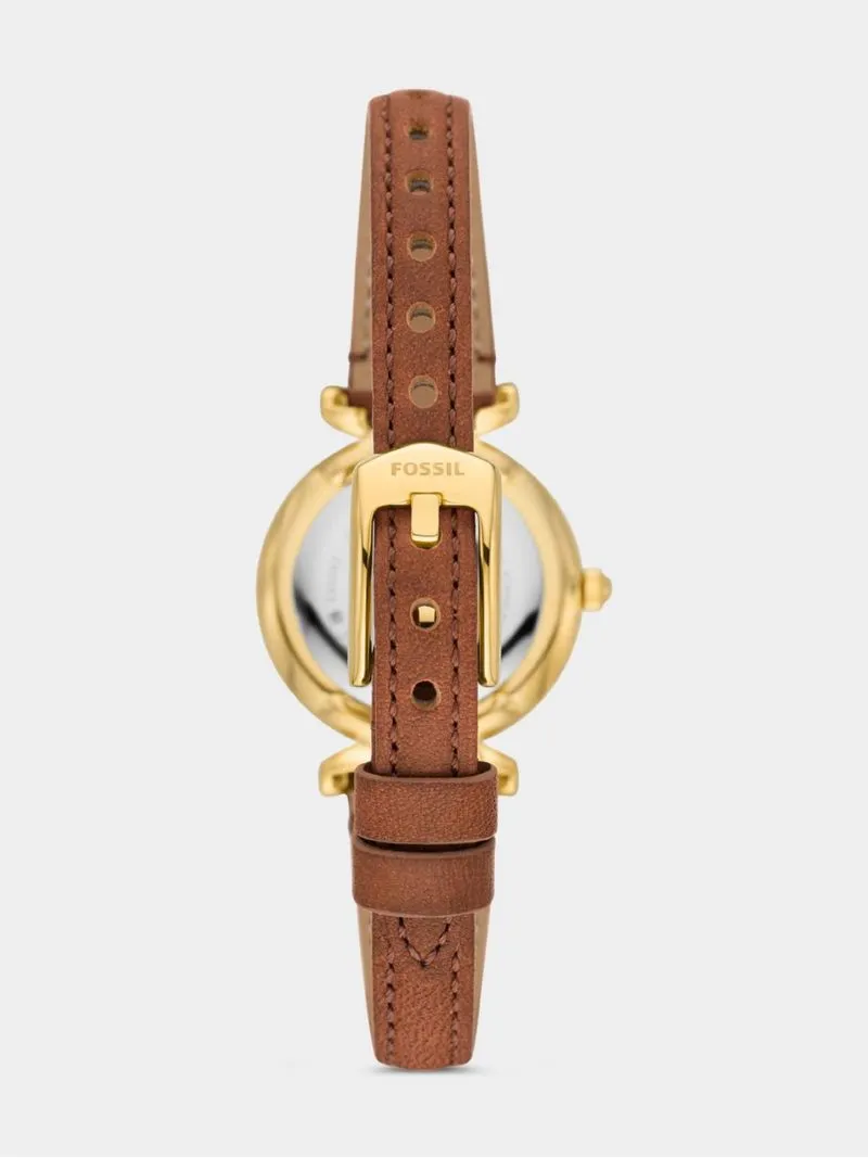 Fossil Carlie Gold Plated Stainless Steel Brown Leather Watch
