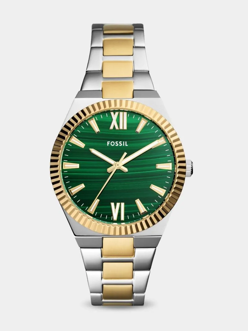 Fossil Scarlette Green Dial Silver & Gold Plated Stainless Steel Bracelet Watch