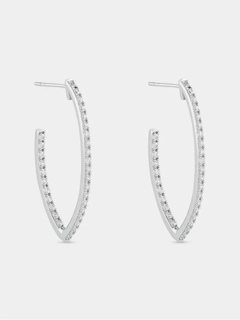 Sterling Silver Cubic Zirconia Marquise Open Hoop Earrings