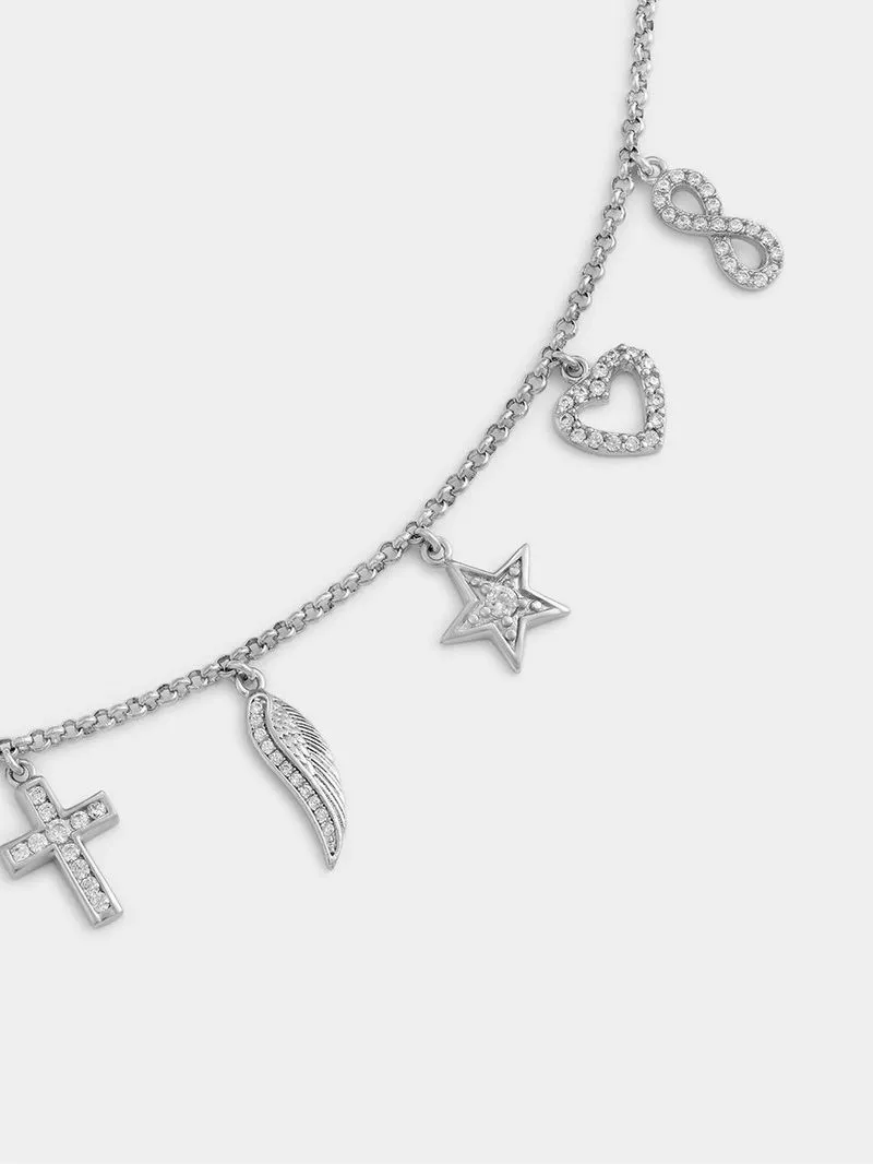 Sterling Silver Cubic Zirconia Hope, Faith & Love Charm Bracelet