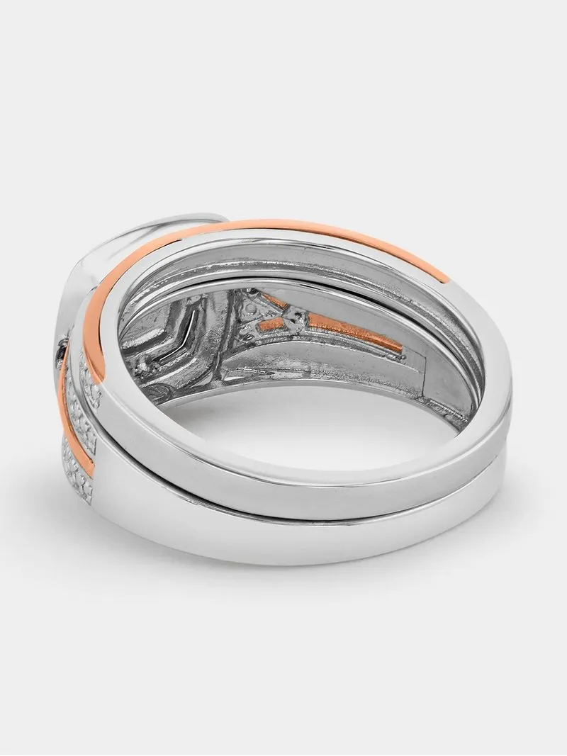 Rose Gold & Sterling Silver Black Diamond Cushion Halo Ring
