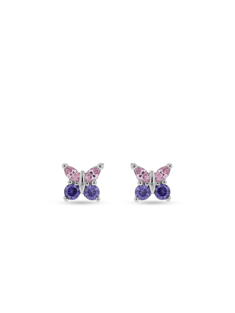 Miss Swiss Sterling Silver Purple & Pink Cubic Zirconia Butterfly Stud Earrings