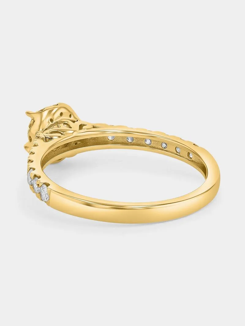 Yellow Gold 1ct Lab Grown Diamond Round Halo Ring