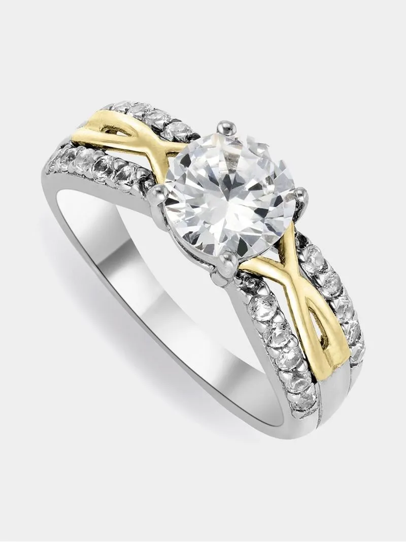 Yellow Gold & Sterling Silver Cubic Zirconian Infinity Pave Ring