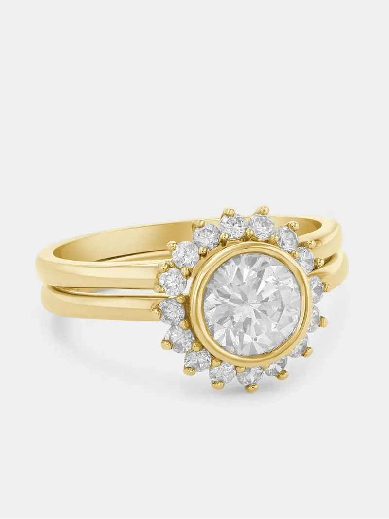 Yellow Gold Cubic Zirconia Round Halo Twinset Ring