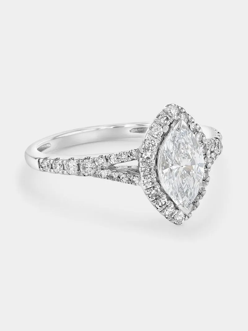 White Gold 1ct Lab Grown Diamond Marquise Halo Ring