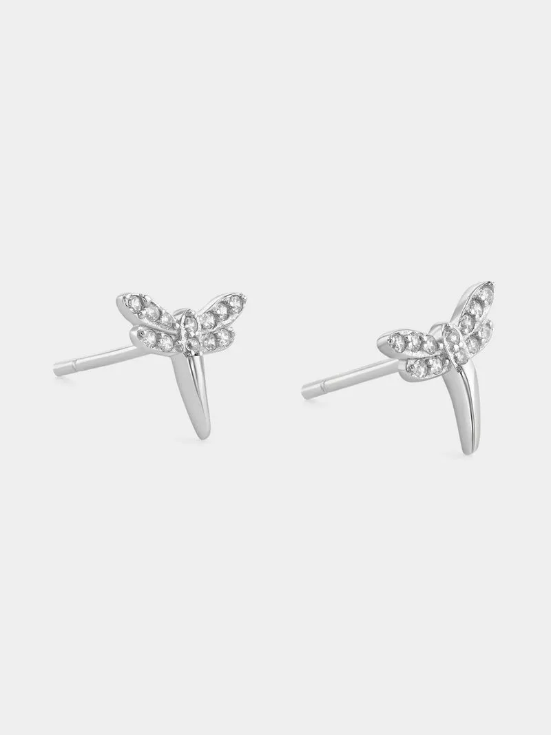 Miss Swiss Sterling Silver Cubic Zirconia Dragonfly Stud Earrings