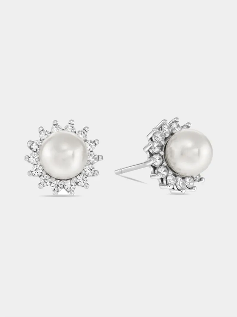 Cheté Sterling Silver Freshwater Pearl & Cubic Zirconia Halo Stud Earrings