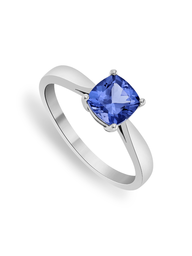 9ct White Gold & 1ct Tanzanite Cushion Solitaire Ring
