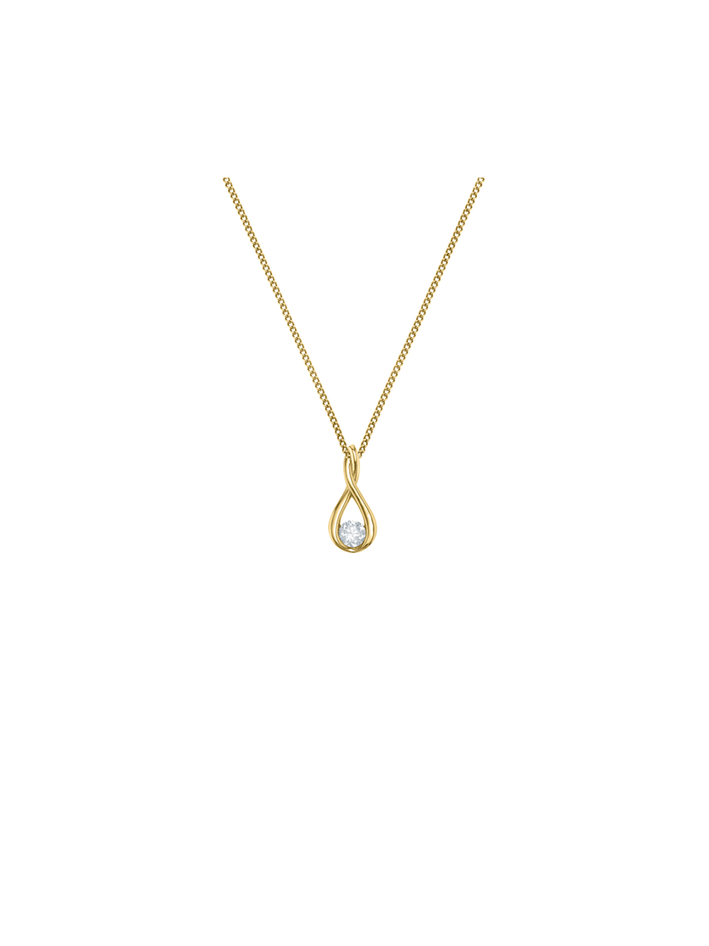 Yellow Gold, Cubic Zirconia Solitaire Infinity Pendant on Chain