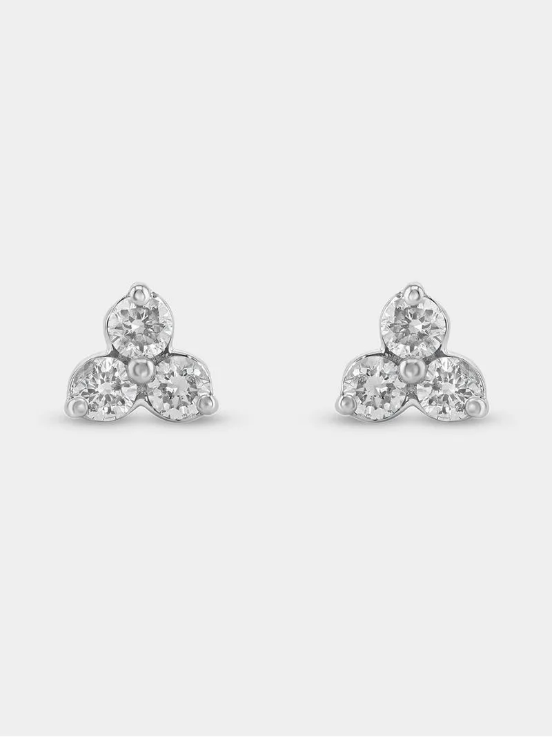 Sterling Silver Lab Grown Diamond Women’s Round Trio Stud Earrings